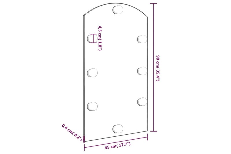 Spegel med LED-lampor 90x45 cm glas valvformad (335864+32608 - Silver - Inredning - Speglar - Väggspegel