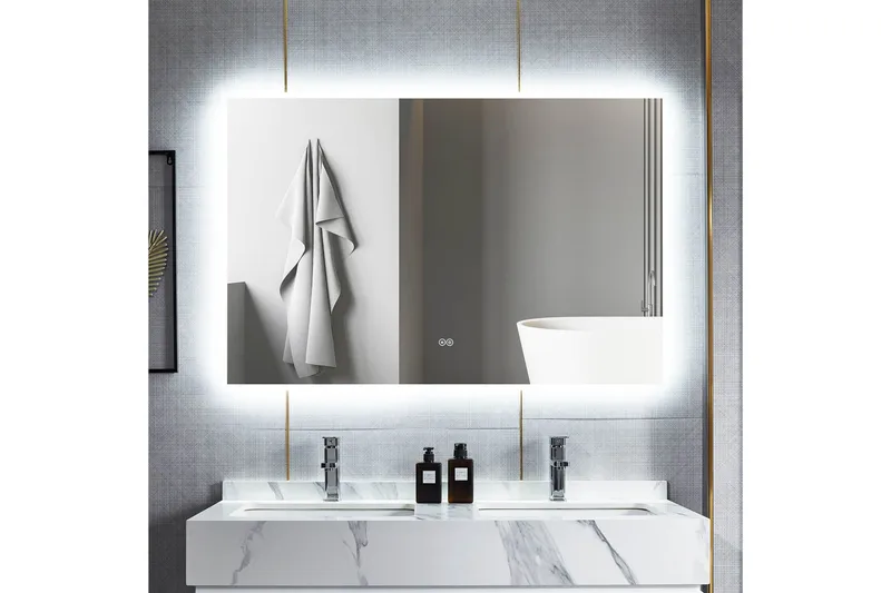 Stor spegel med Belysning och anti-fog-funktion 80x140cm Sil, Lyfco