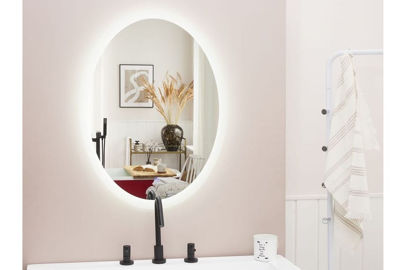 Tamirat Spegel Oval med LED-Belysning - Silver - Väggspegel - Hallspegel