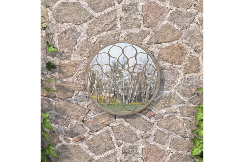 Trädgårdsspegel sandfärgad 60x3 cm rund järn för utomhusbruk - Kräm - Väggspegel - Hallspegel