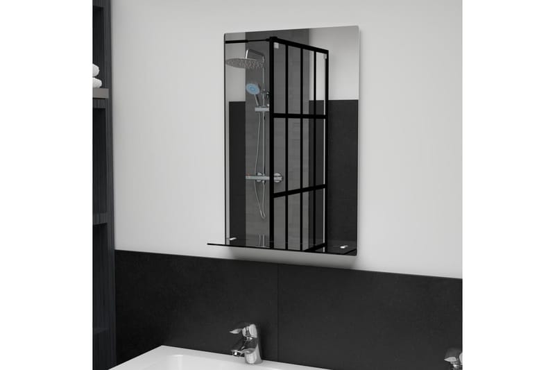 Väggspegel med hylla 40x60 cm härdat glas - Silver - Spegel med belysning - Väggspegel - Hallspegel - Helkroppsspegel - Spegel med hylla