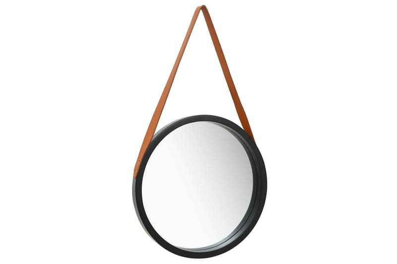 Väggspegel med rem 40 cm svart - Svart - Väggspegel - Hallspegel