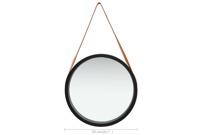 Väggspegel med rem 50 cm svart - Svart - Väggspegel - Hallspegel