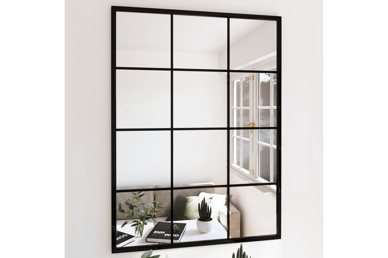 Väggspegel svart 80x60 cm metall - Svart - Väggspegel - Hallspegel