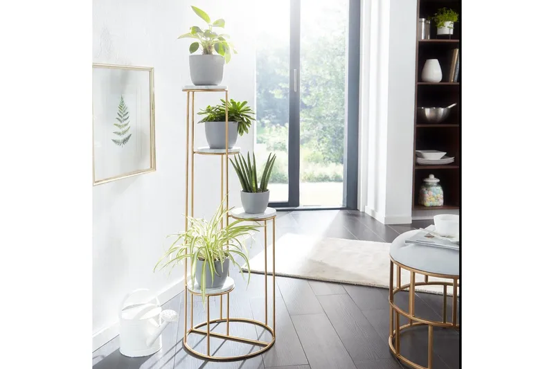 Stående hylla Wohnling Äkta marmortopp blomma ståtlig metallbas modern - Inredning - Kruka & ytterkruka