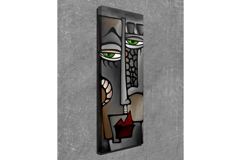 Canvastavla 30x80 cm - Abstrakt ansikte med gröna ögon - Grå / Svart / Röd - Inredning - Tavlor & konst - Canvastavlor