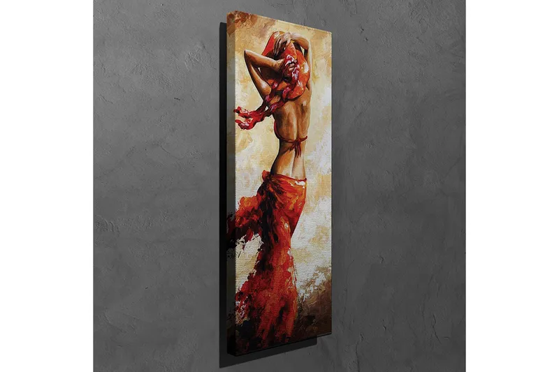 Canvastavla 30x80 cm - Dansande kvinna med röd klänning - Röd / Beige / Brun - Inredning - Tavlor & konst - Canvastavlor