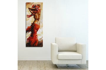 Canvastavla 30x80 cm - Dansande kvinna med röd klänning - Röd / Beige / Brun - Inredning - Tavlor & konst - Canvastavlor