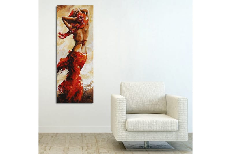 Canvastavla 30x80 cm - Dansande kvinna med röd klänning - Röd / Beige / Brun - Inredning - Tavlor & konst - Canvastavlor