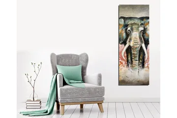 Canvastavla 30x80 cm - Elefant med färgstarka detaljer i bakgrunden - Grön / Orange / Röd - Inredning - Tavlor & konst - Canvastavlor