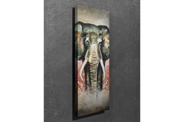 Canvastavla 30x80 cm - Elefant med färgstarka detaljer i bakgrunden - Grön / Orange / Röd - Inredning - Tavlor & konst - Canvastavlor