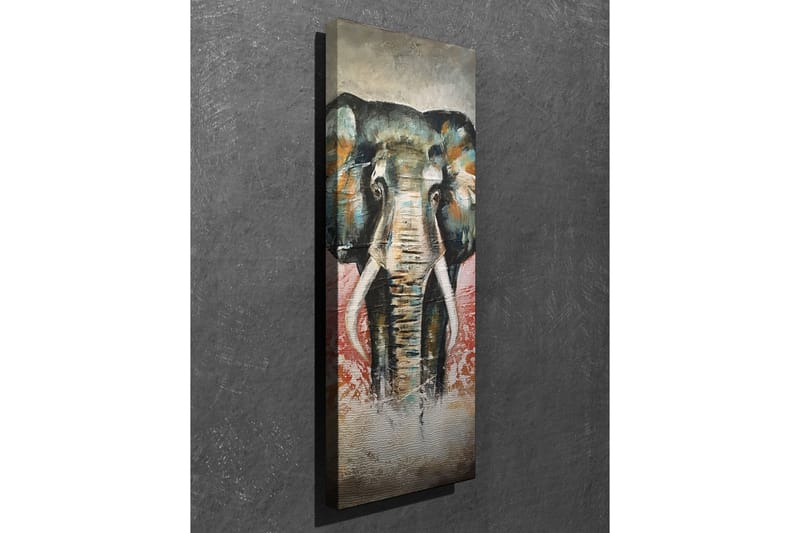 Canvastavla 30x80 cm - Elefant med färgstarka detaljer i bakgrunden - Grön / Orange / Röd - Inredning - Tavlor & konst - Canvastavlor