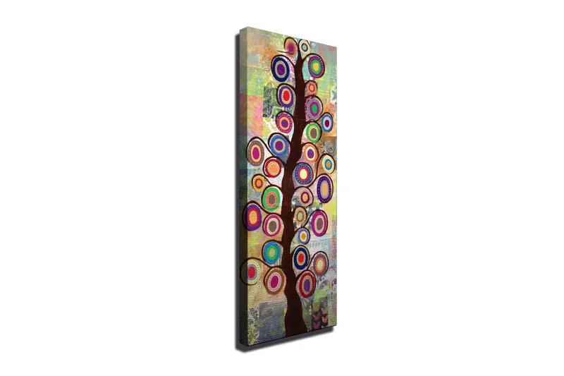 Canvastavla 30x80 cm - Färgglad trädkonst med cirkulära bladverk - Mörkbrun / Ceruleanblå / Lila - Inredning - Tavlor & konst - Canvastavlor