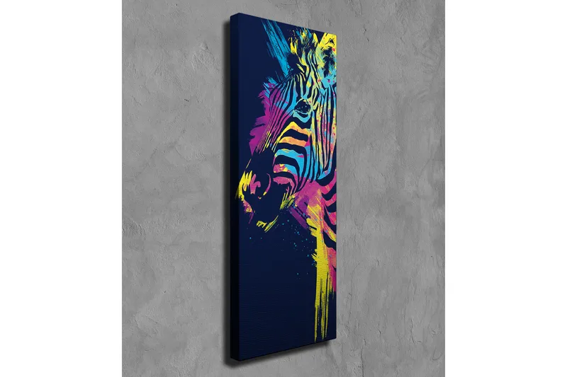 Canvastavla 30x80 cm - Färgglad zebra med abstrakta linjer - Blå / Gul / Rosa - Inredning - Tavlor & konst - Canvastavlor