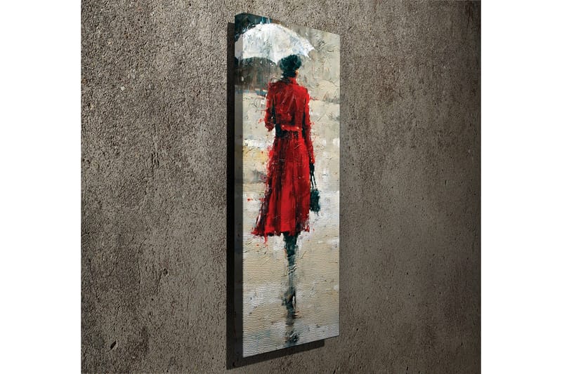 Canvastavla 30x80 cm - Kvinna i röd klänning med paraply - Röd / Grå / Svart - Inredning - Tavlor & konst - Canvastavlor