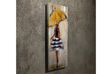Canvastavla 30x80 cm - Kvinna med gul paraply och randig klänning - Gul / Svart / Vit - Inredning - Tavlor & konst - Canvastavlor