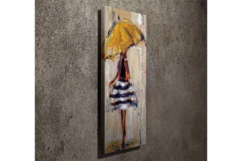 Canvastavla 30x80 cm - Kvinna med gul paraply och randig klänning - Gul / Svart / Vit - Inredning - Tavlor & konst - Canvastavlor