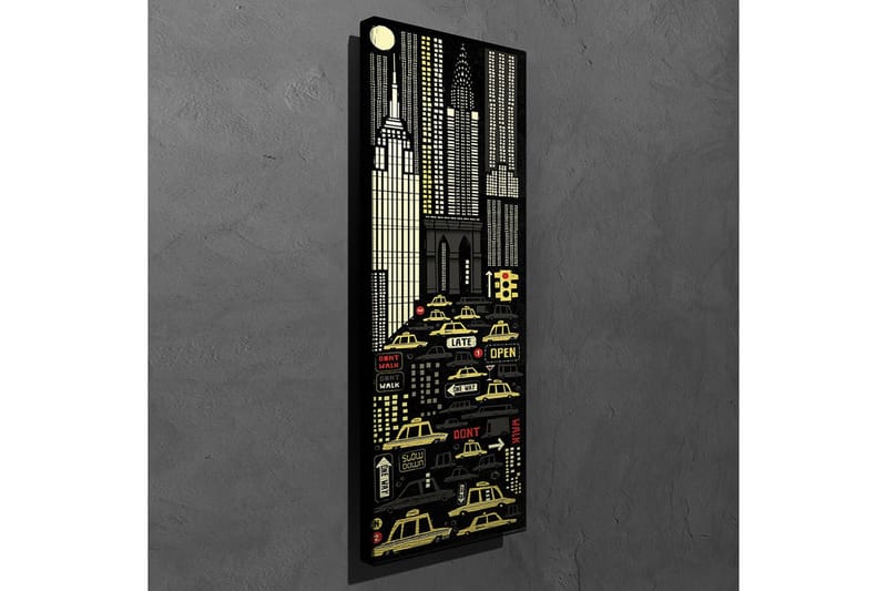 Canvastavla 30x80 cm - Stadsbild med gula taxibilar och skyskrapor i en nattlig miljö - Svart / Gul / Vit - Inredning - Tavlor & konst - Canvastavlor