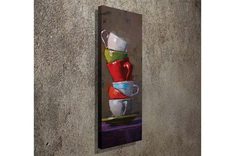 Canvastavla 30x80 cm - Staplade kaffekoppar i olika färger - Röd / Grön / Vit - Inredning - Tavlor & konst - Canvastavlor