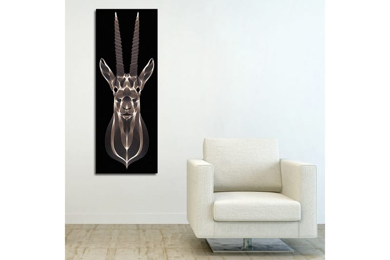 Canvastavla 30x80 cm - Stiliserad bild av en antilop med detaljerade linjer - Svart / Grå / Vit - Inredning - Tavlor & konst - Canvastavlor
