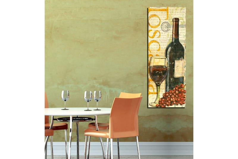 Canvastavla 30x80 cm - Vinflaska med glas och druvor - Mörkgrön / Röd / Brun - Inredning - Tavlor & konst - Canvastavlor