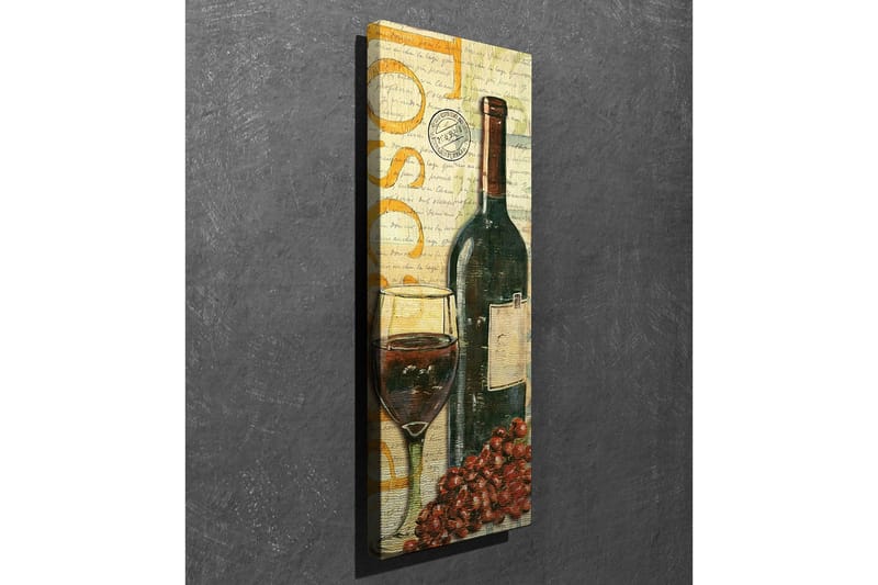 Canvastavla 30x80 cm - Vinflaska med glas och druvor - Mörkgrön / Röd / Brun - Inredning - Tavlor & konst - Canvastavlor