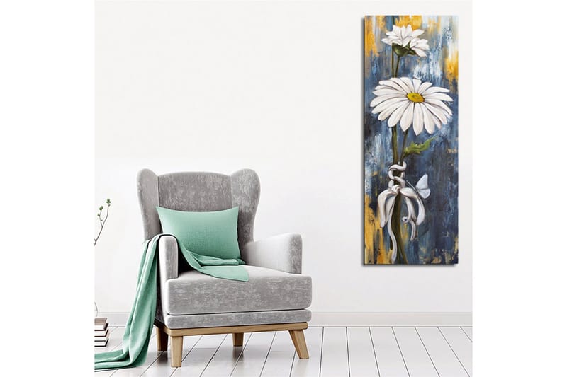 Canvastavla 30x80 cm - Vita prästkragar med en blå och guldaktig bakgrund - Vit / Blå / Guld - Inredning - Tavlor & konst - Canvastavlor