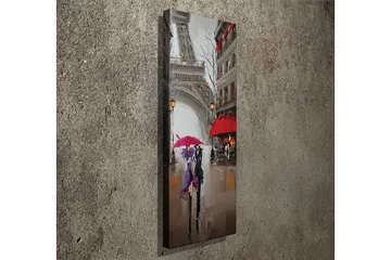 Canvastavla 30x80 cm - Pariserbilar under regn med färgglada paraplyer - Röd / Lila / Grå - Inredning - Tavlor & konst - Canvastavlor