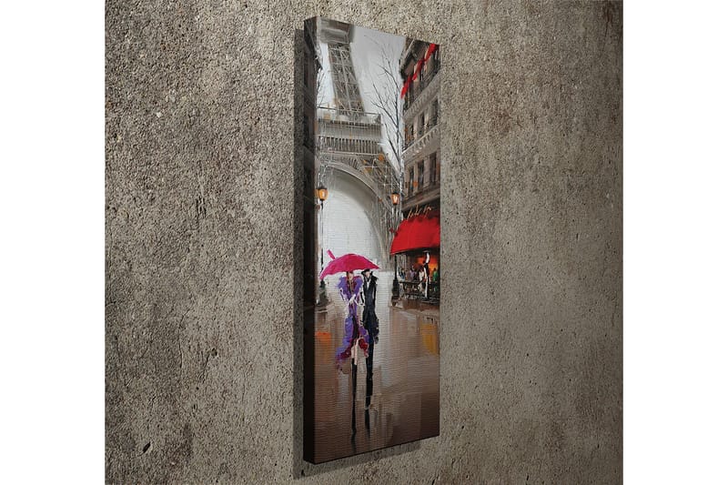Canvastavla 30x80 cm - Pariserbilar under regn med färgglada paraplyer - Röd / Lila / Grå - Inredning - Tavlor & konst - Canvastavlor