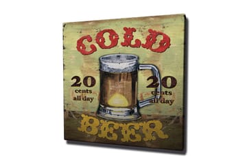 Canvastavla 45x45 cm - Ölkrus med texten Cold Beer och prisinformation - Grön / Brun / Röd - Inredning - Tavlor & konst - Canvastavlor