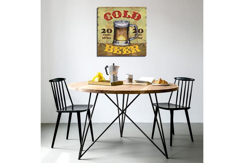 Canvastavla 45x45 cm - Ölkrus med texten Cold Beer och prisinformation - Grön / Brun / Röd - Inredning - Tavlor & konst - Canvastavlor