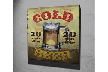 Canvastavla 45x45 cm - Ölkrus med texten Cold Beer och prisinformation - Grön / Brun / Röd - Inredning - Tavlor & konst - Canvastavlor