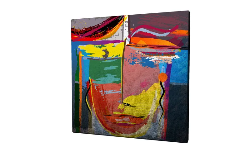 Canvastavla 45x45 cm - Abstrakt ansikte med starka färger och geometriska former - Gul / Grön / Blå - Inredning - Tavlor & konst - Canvastavlor