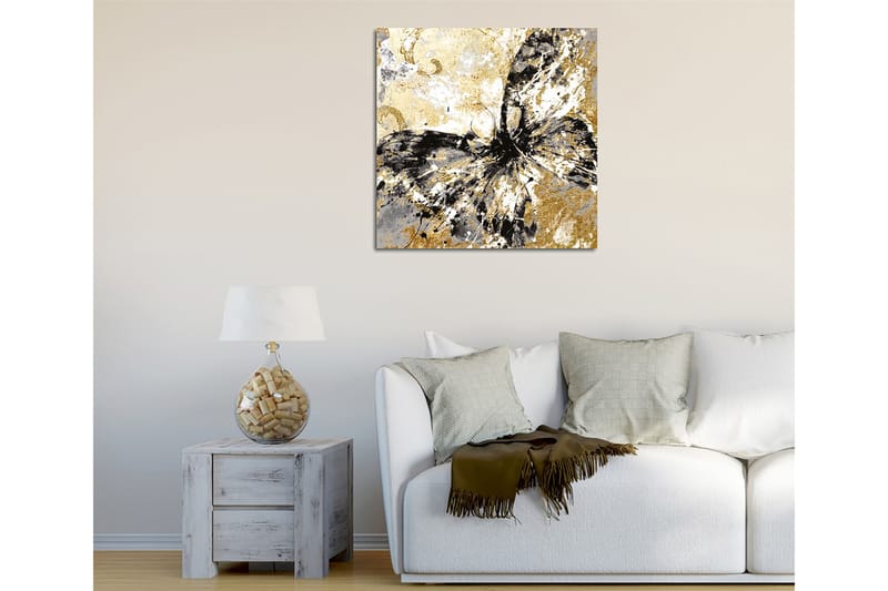Canvastavla 45x45 cm - Abstrakt fjäril med guldiga och svarta inslag - Guld / Svart / Vitt - Inredning - Tavlor & konst - Canvastavlor