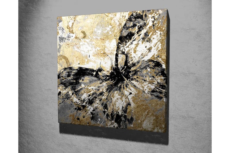 Canvastavla 45x45 cm - Abstrakt fjäril med guldiga och svarta inslag - Guld / Svart / Vitt - Inredning - Tavlor & konst - Canvastavlor