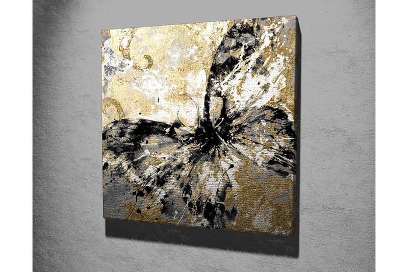 Canvastavla 45x45 cm - Abstrakt fjäril med guldiga och svarta inslag - Guld / Svart / Vitt - Inredning - Tavlor & konst - Canvastavlor