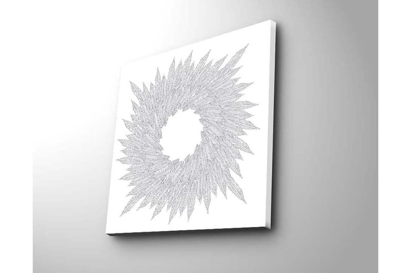 Canvastavla 45x45 cm - Abstrakt komposition av bladformade mönster i en cirkulär formation - Vit / Grå - Inredning - Tavlor & konst - Canvastavlor