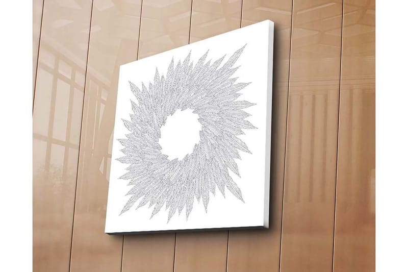 Canvastavla 45x45 cm - Abstrakt komposition av bladformade mönster i en cirkulär formation - Vit / Grå - Inredning - Tavlor & konst - Canvastavlor