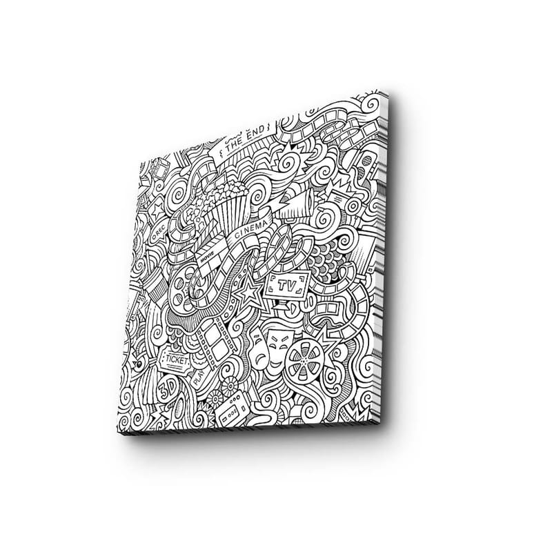 Canvastavla 45x45 cm - Abstrakt komposition av film- och teaterrelaterade symboler - Svart / Vitt - Inredning - Tavlor & konst - Canvastavlor