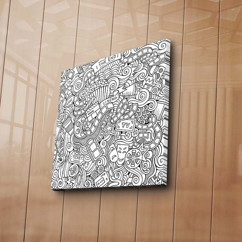 Canvastavla 45x45 cm - Abstrakt komposition av film- och teaterrelaterade symboler - Svart / Vitt - Inredning - Tavlor & konst - Canvastavlor