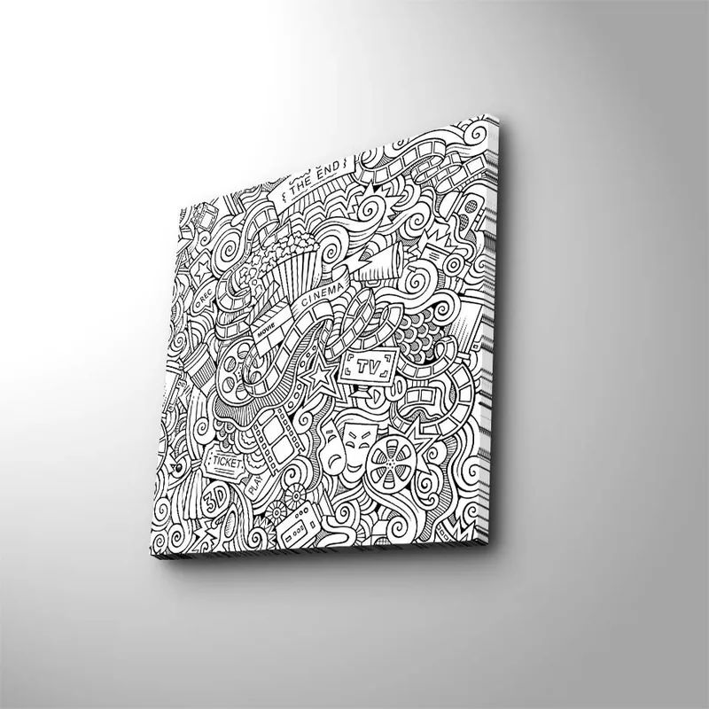 Canvastavla 45x45 cm - Abstrakt komposition av film- och teaterrelaterade symboler - Svart / Vitt - Inredning - Tavlor & konst - Canvastavlor