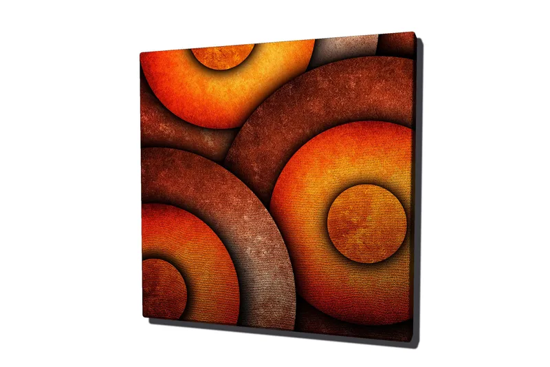 Canvastavla 45x45 cm - Abstrakt komposition med cirkulära former i varma toner - Orange / Brun / Guld - Inredning - Tavlor & konst - Canvastavlor