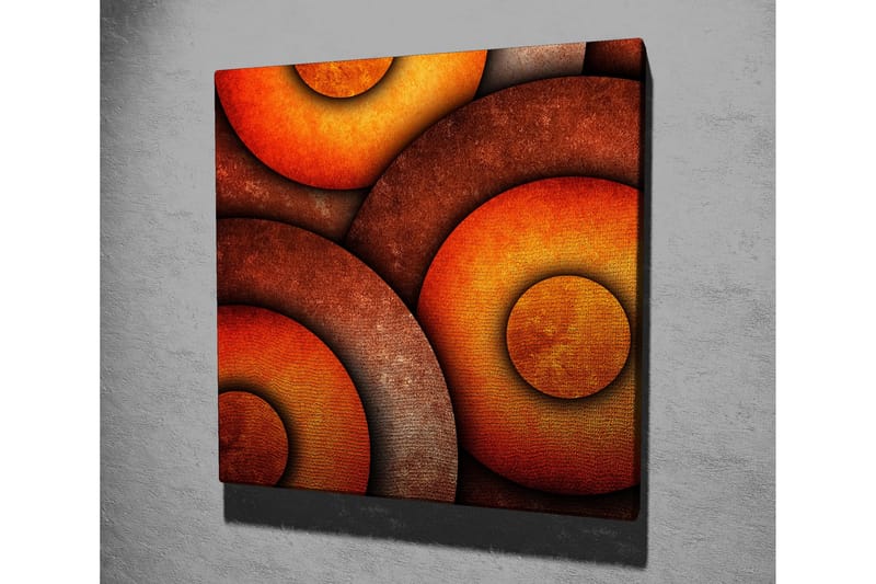 Canvastavla 45x45 cm - Abstrakt komposition med cirkulära former i varma toner - Orange / Brun / Guld - Inredning - Tavlor & konst - Canvastavlor