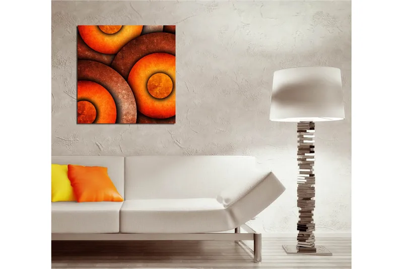 Canvastavla 45x45 cm - Abstrakt komposition med cirkulära former i varma toner - Orange / Brun / Guld - Inredning - Tavlor & konst - Canvastavlor