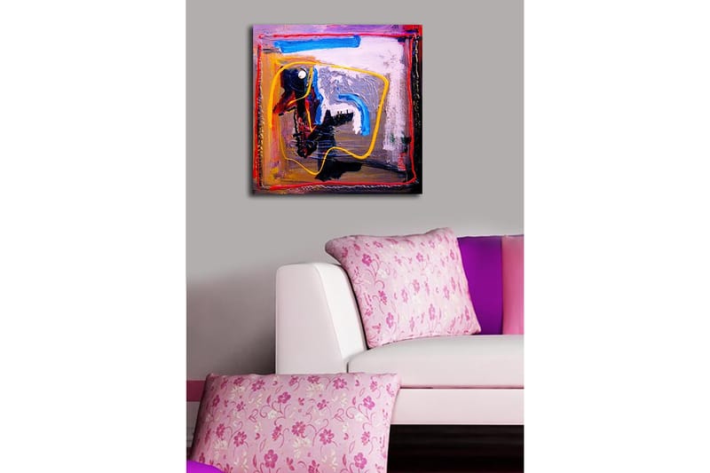 Canvastavla 45x45 cm - Abstrakt komposition med färgglada linjer och former - Blå / Gul / Röd - Inredning - Tavlor & konst - Canvastavlor