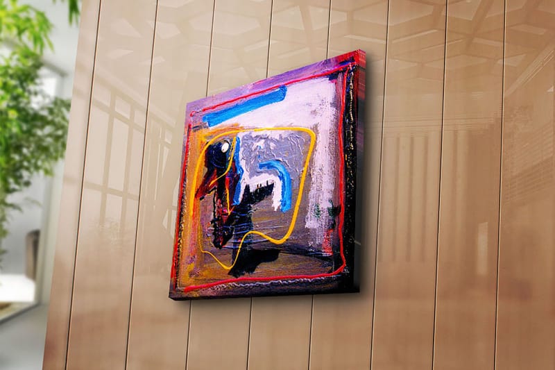 Canvastavla 45x45 cm - Abstrakt komposition med färgglada linjer och former - Blå / Gul / Röd - Inredning - Tavlor & konst - Canvastavlor