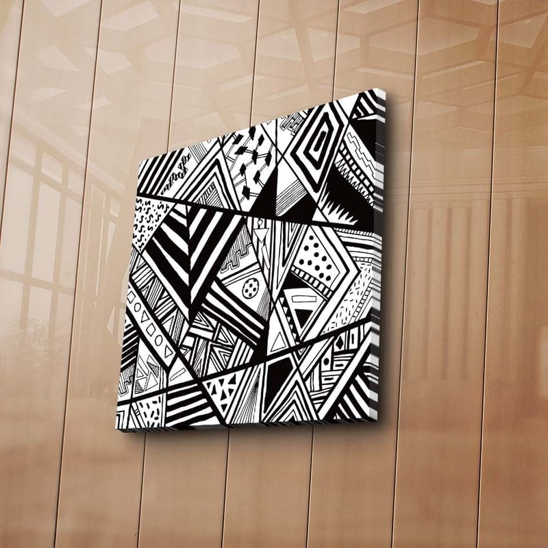 Canvastavla 45x45 cm - Abstrakt komposition med geometriska mönster i svart och vitt - Svart / Vit - Inredning - Tavlor & konst - Canvastavlor