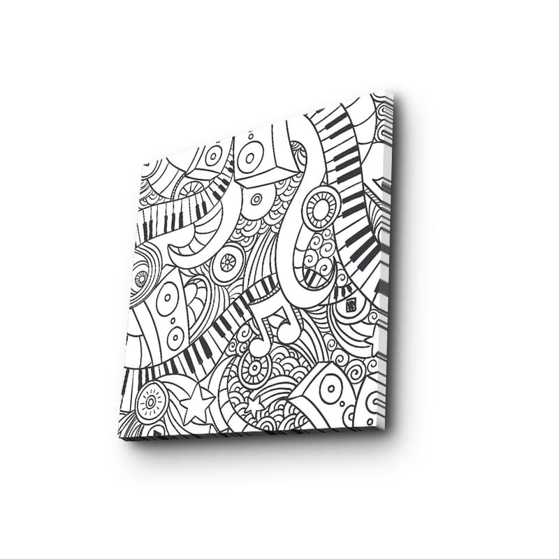 Canvastavla 45x45 cm - Abstrakt komposition med musikaliska element och mönster - Svart / Vitt - Inredning - Tavlor & konst - Canvastavlor
