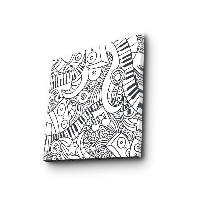 Canvastavla 45x45 cm - Abstrakt komposition med musikaliska element och mönster - Svart / Vitt - Inredning - Tavlor & konst - Canvastavlor