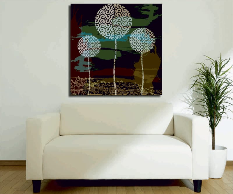 Canvastavla 45x45 cm - Abstrakt komposition med stiliserade trädtoppar - Grön / Svart / Vit - Inredning - Tavlor & konst - Canvastavlor